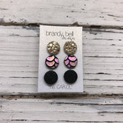 CAROL (3/PACK) - Leather Stud Earrings   ||  METALLIC GOLD DRIPS, METALLIC MERMAID PINK/GREEN/GOLD, SHIMMER BLACK