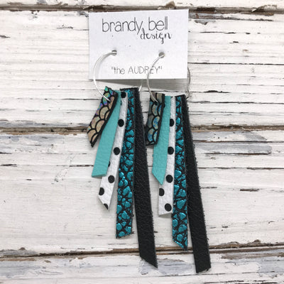 AUDREY - Leather Earrings  || METALLIC ANTIQUE MERMAID, MATTE ROBINS EGG BLUE, WHITE WITH BLACK POLKA DOTS, METALLIC TURQUOISE, MATTE BLACK