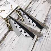 AUDREY - Leather Earrings  || METALLIC GOLD DRIPS ON BLACK, SHIMMER ROSE GOLD, WHITE WITH BLACK POLKA DOTS, SHIMMER BLACK, IVORY STINGRAY