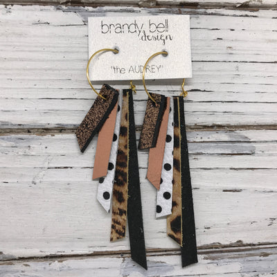 AUDREY - Leather Earrings  || METALLIC SHIMMER COPPR, METALLIC COPPER, WHITE WITH BLACK POLKADOTS, CHEETAH PRINT, SHIMMER BLACK