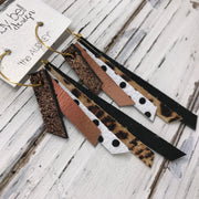 AUDREY - Leather Earrings  || METALLIC SHIMMER COPPR, METALLIC COPPER, WHITE WITH BLACK POLKADOTS, CHEETAH PRINT, SHIMMER BLACK