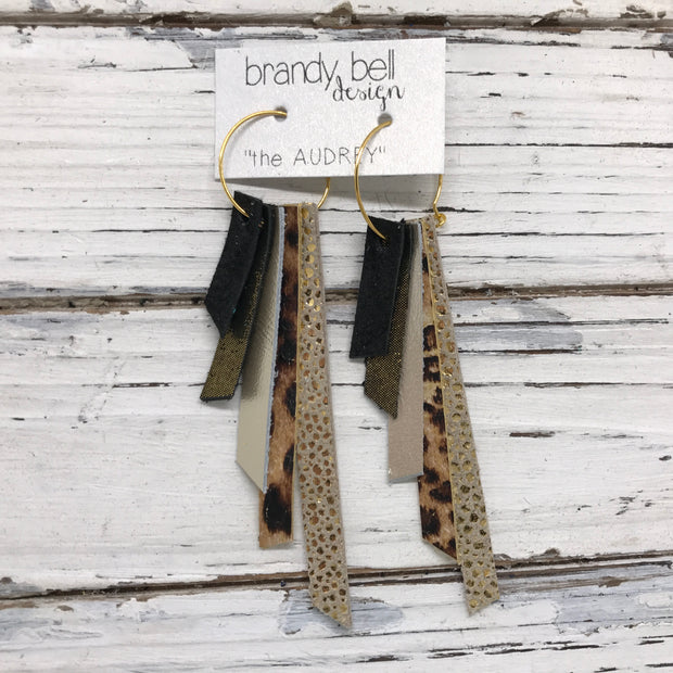 AUDREY - Leather Earrings  || SHIMMER BLACK, SHIMMER ANTIQUE GOLD, METALLIC CHAMPAGNE, CHEETAH PRINT, METALLIC GOLD DRIPS