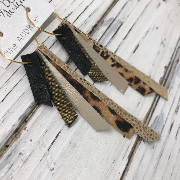 AUDREY - Leather Earrings  || SHIMMER BLACK, SHIMMER ANTIQUE GOLD, METALLIC CHAMPAGNE, CHEETAH PRINT, METALLIC GOLD DRIPS