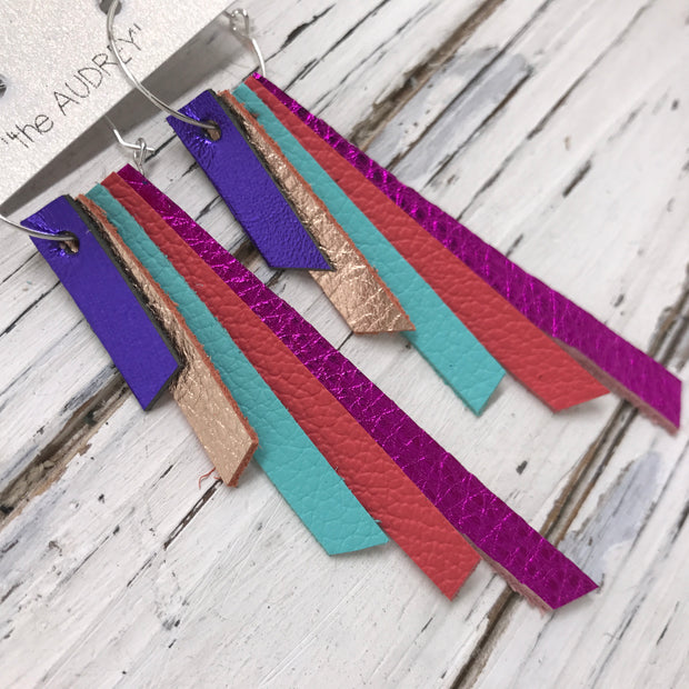 AUDREY - Leather Earrings  || METALLIC PURPLE, METALLIC ROSE GOLD, MATTE ROBINS EGG BLUE, MATTE CORAL, METALLIC NEON PINK