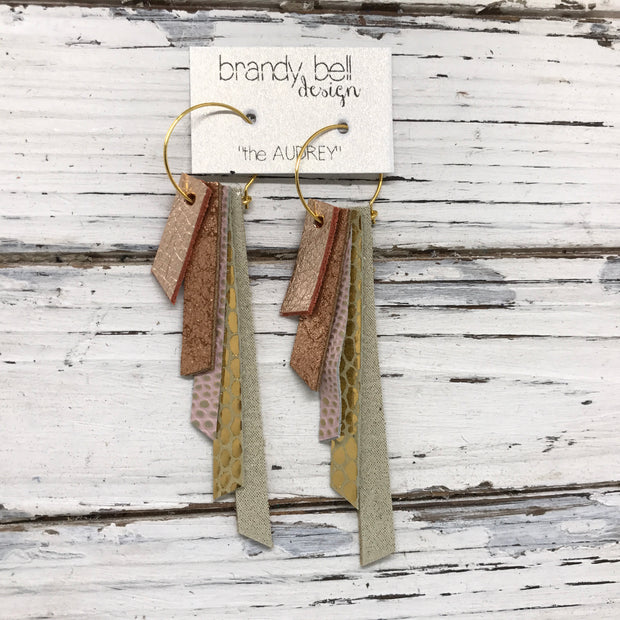 AUDREY - Leather Earrings  || METALLIC ROSE GOLD, SHIMMER COPPER (LIGHT), LIGHT PINK WITH METALLIC GOLD ACCENTS, METALLIC GOLD SCALES, SHIMMER GOLD
