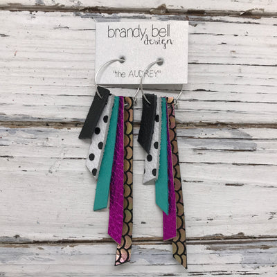 AUDREY - Leather Earrings  || MATTE BLACK, WHITE WITH BLACK POLKADOTS, MATTE ROBINS EGG BLUE, METALLIC NEON PINK, METALLIC MERMAID PINK/GREEN/GOLD