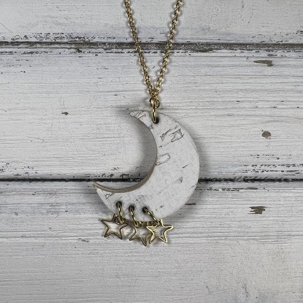 MOON (WITH OR WITHOUT) STAR DANGLES -  Leather Cork NECKLACE  ||   <BR> WHITE CORK (THICK CORK ON LEATHER) <BR> * AVAILABLE IN 2 SIZES