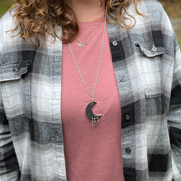 MOON (WITH OR WITHOUT) STAR DANGLES -  Leather Cork NECKLACE  ||   <BR> BLACK & GRAY LEOPARD PRINT (THICK CORK ON LEATHER) <BR> * AVAILABLE IN 2 SIZES