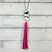 TASSEL NECKLACE - TIFFANIE      ||  SPARKLE PINK TASSEL WITH DECORATIVE BEAD