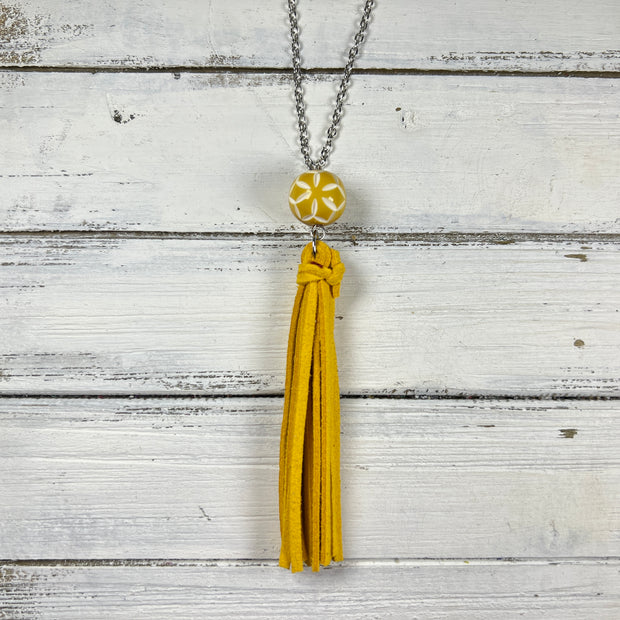 TASSEL NECKLACE - TIFFANIE      ||  SUNFLOWER YELLOW TASSEL WITH DECORATIVE BEAD