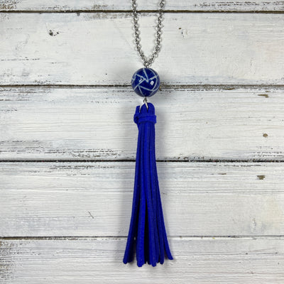 TASSEL NECKLACE - TIFFANIE      || COBALT BLUE TASSEL WITH DECORATIVE BEAD