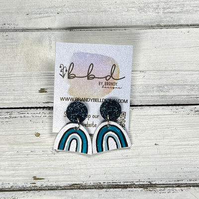 HAND-PAINTED RAINBOW STUDS  *Limited Edition* COLLECTION ||  <br> TEAL FINE GLITTER (ON CORK),  TEAL/AQUA/WHITE
