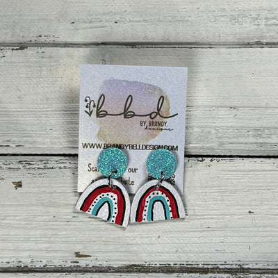 HAND-PAINTED RAINBOW STUDS  *Limited Edition* COLLECTION ||  <br> AQUA FINE GLITTER (ON CORK),  RED/AQUA/WHITE