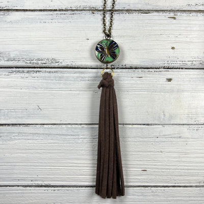 TASSEL NECKLACE - TIFFANIE      || BROWN TASSEL WITH BUTTERFLY DECORATIVE BEAD