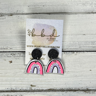 HAND-PAINTED RAINBOW STUDS  *Limited Edition* COLLECTION ||  <br> BLACK FINE GLITTER (ON CORK),  NEON PINK/LILAC/WHITE