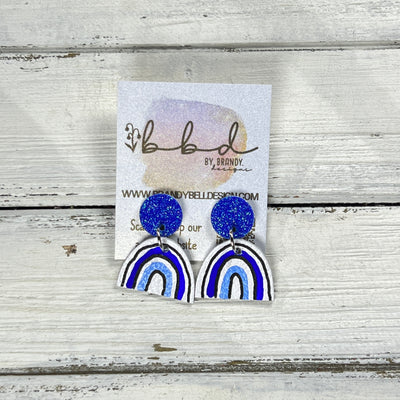 HAND-PAINTED RAINBOW STUDS  *Limited Edition* COLLECTION ||  <br> BLUE FINE GLITTER (ON CORK),  BRIGHT BLUE/LIGHT BLUE/WHITE