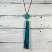 TASSEL NECKLACE - TIFFANIE      ||  TEAL TASSEL WITH DECORATIVE BEAD
