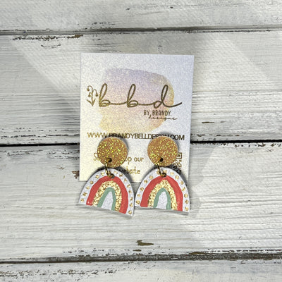 HAND-PAINTED RAINBOW STUDS  *Limited Edition* COLLECTION ||  <br> SUNSHINE YELLOW FINE GLITTER (ON CORK),  CORAL/SAGE/GOLD