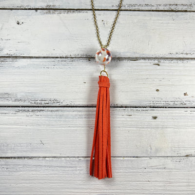 TASSEL NECKLACE - TIFFANIE      || ORANGE TASSEL WITH DECORATIVE BEAD