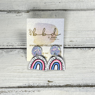HAND-PAINTED RAINBOW STUDS  *Limited Edition* COLLECTION ||  <br> IRIDESCENT CHUNKY GLITTER (ON CORK),  PINK/BLUE/WHITE