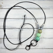 Adjustable Suede Lanyard Necklace || <br> Black Shimmer Suede & Aqua/Mint/Sage beads