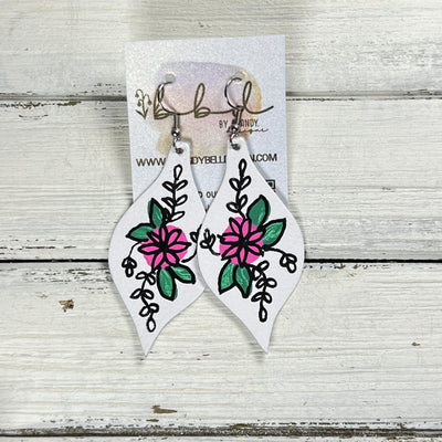 HAND-PAINTED MAE - Leather Earrings  ||  Hand-painted earrings by Brandy Bell (PINK FLOWER)
