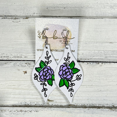 HAND-PAINTED MAE - Leather Earrings  ||  Hand-painted earrings by Brandy Bell (LILAC FLOWER)
