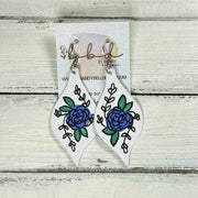 HAND-PAINTED MAE - Leather Earrings  ||  Hand-painted earrings by Brandy Bell (BLUE FLOWER)