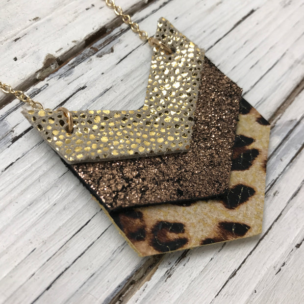 EMERSON - Leather Necklace  ||  METALLIC GOLD DRIPS, SHIMMER COPPER ON BLACK, CHEETAH PRINT