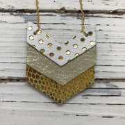 EMERSON - Leather Necklace  ||  WHITE WITH METALLIC GOLD POLKADOTS, SHIMMER GOLD, METALLIC GOLD SCALES