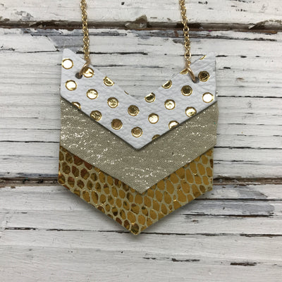 EMERSON - Leather Necklace  ||  WHITE WITH METALLIC GOLD POLKADOTS, SHIMMER GOLD, METALLIC GOLD SCALES