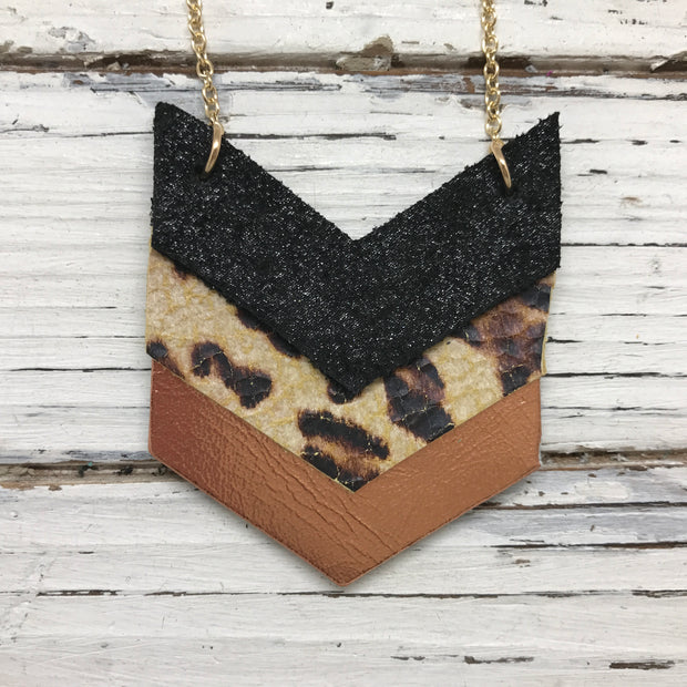 EMERSON - Leather Necklace  ||  SHIMMER BLACK, CHEETAH PRINT, METALLIC COPPER
