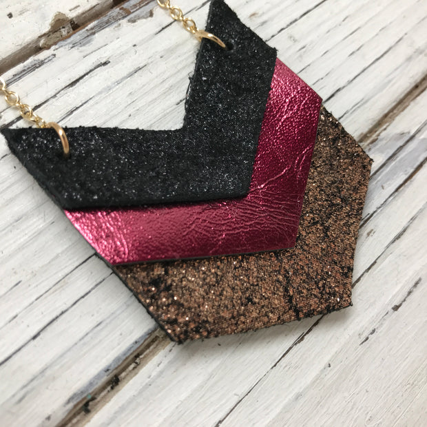 EMERSON - Leather Necklace  ||  SHIMMER BLACK, METALLIC CRANBERRY, SHIMMER COPPER ON BLACK