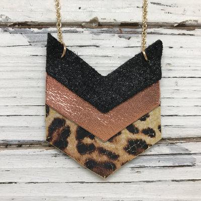 EMERSON - Leather Necklace  ||  SHIMMER BLACK, METALLIC COPPER, CHEETAH PRINT