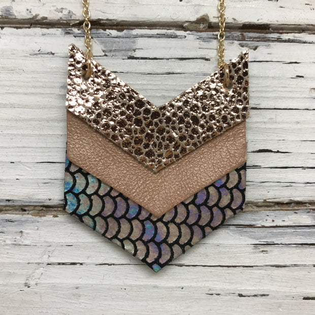 EMERSON - Leather Necklace  ||  METALLIC ROSE GOLD DRIPS, PEARLIZED PINK, METALLIC ANTIQUE MERMAID