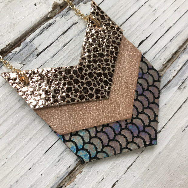 EMERSON - Leather Necklace  ||  METALLIC ROSE GOLD DRIPS, PEARLIZED PINK, METALLIC ANTIQUE MERMAID