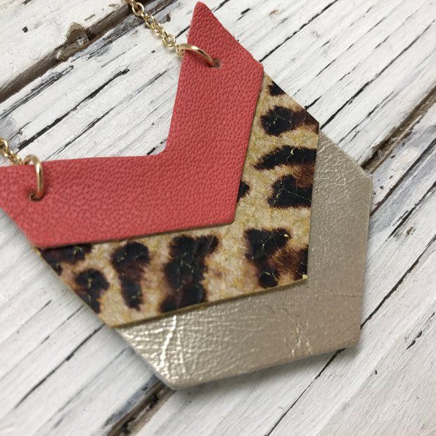 EMERSON - Leather Necklace  ||  MATTE SALMON, CHEETAH PRINT, METALLIC CHAMPAGNE