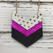EMERSON - Leather Necklace  ||  MATTE WHITE WITH METALLIC GOLD POLKADOTS, METALLIC NEON PINK, SHIMMER BLACK