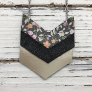 EMERSON - Leather Necklace  ||  BLACK MINI FLORAL, SHIMMER BLACK, METALLIC CHAMPAGNE