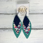 DOROTHY - Leather Earrings  ||  <BR> NAVY BRAID, <BR> MULTICOLOR IKAT, <BR> MATTE DARK AQUA