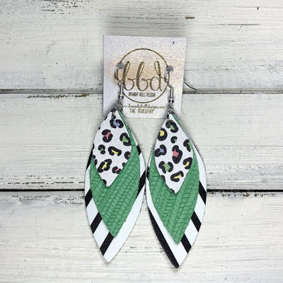 DOROTHY - Leather Earrings  ||  <BR> PASTEL CHEETAH, <BR> MINT GREEN PALMS, <BR> BLACK & WHITE STRIPES