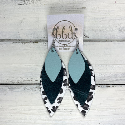 DOROTHY - Leather Earrings  ||  <BR> AQUA MINT, <BR> DISTRESSED TEAL, <BR> BLACK & WHITE CHEETAH