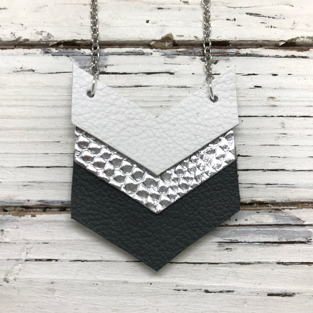EMERSON - Leather Necklace  ||  MATTE WHITE, METALLIC SILVER COBRA, MATTE DARK GRAY