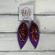 ALLIE -  Leather Earrings  ||   <BR> RASPBERRY & RED GLITTER (FAUX LEATHER), <BR> MATTE PURPLE