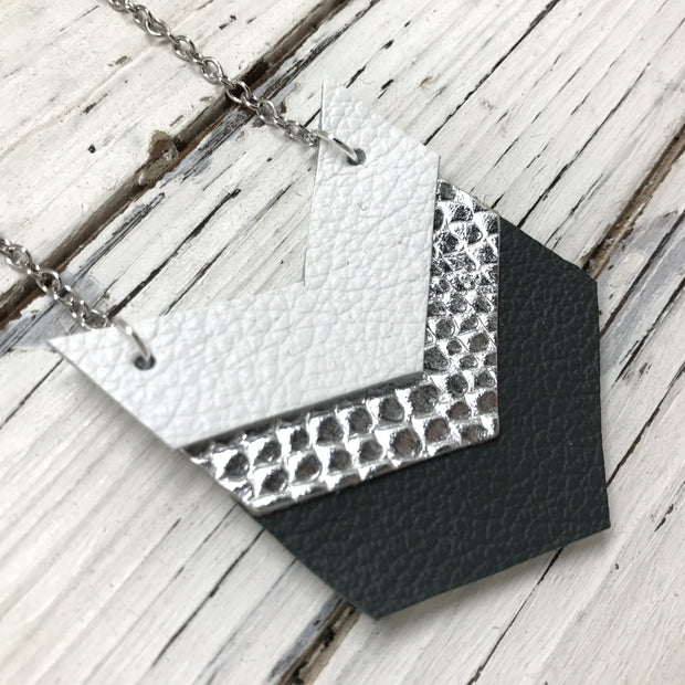 EMERSON - Leather Necklace  ||  MATTE WHITE, METALLIC SILVER COBRA, MATTE DARK GRAY