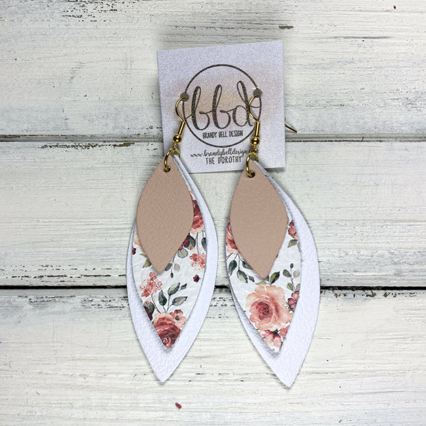 DOROTHY - Leather Earrings  ||  <BR> MATTE BLUSH, <BR> PETITE PINK FLORAL ON WHITE, <BR> MATTE WHITE
