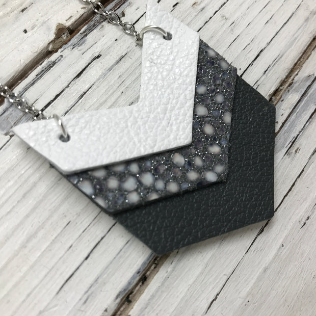 EMERSON - Leather Necklace  ||  MATTE WHITE, METALLIC SILVER STINGRAY, MATTE DARK GRAY