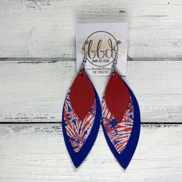 DOROTHY - Leather Earrings  ||  <BR> MATTE RED, <BR> RED, WHITE & BLUE FIREWORKS, <BR> MATTE COBALT BLUE