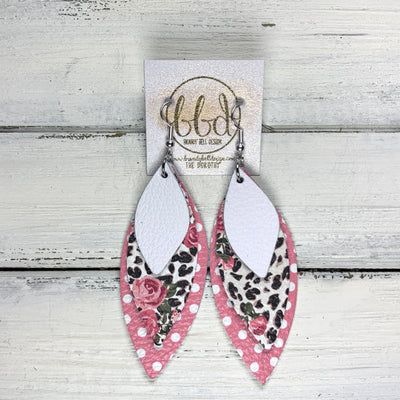 DOROTHY - Leather Earrings  ||  <BR> MATTE WHITE, <BR> FLORAL CHEETAH, <BR> PINK & WHITE POLKADOTS