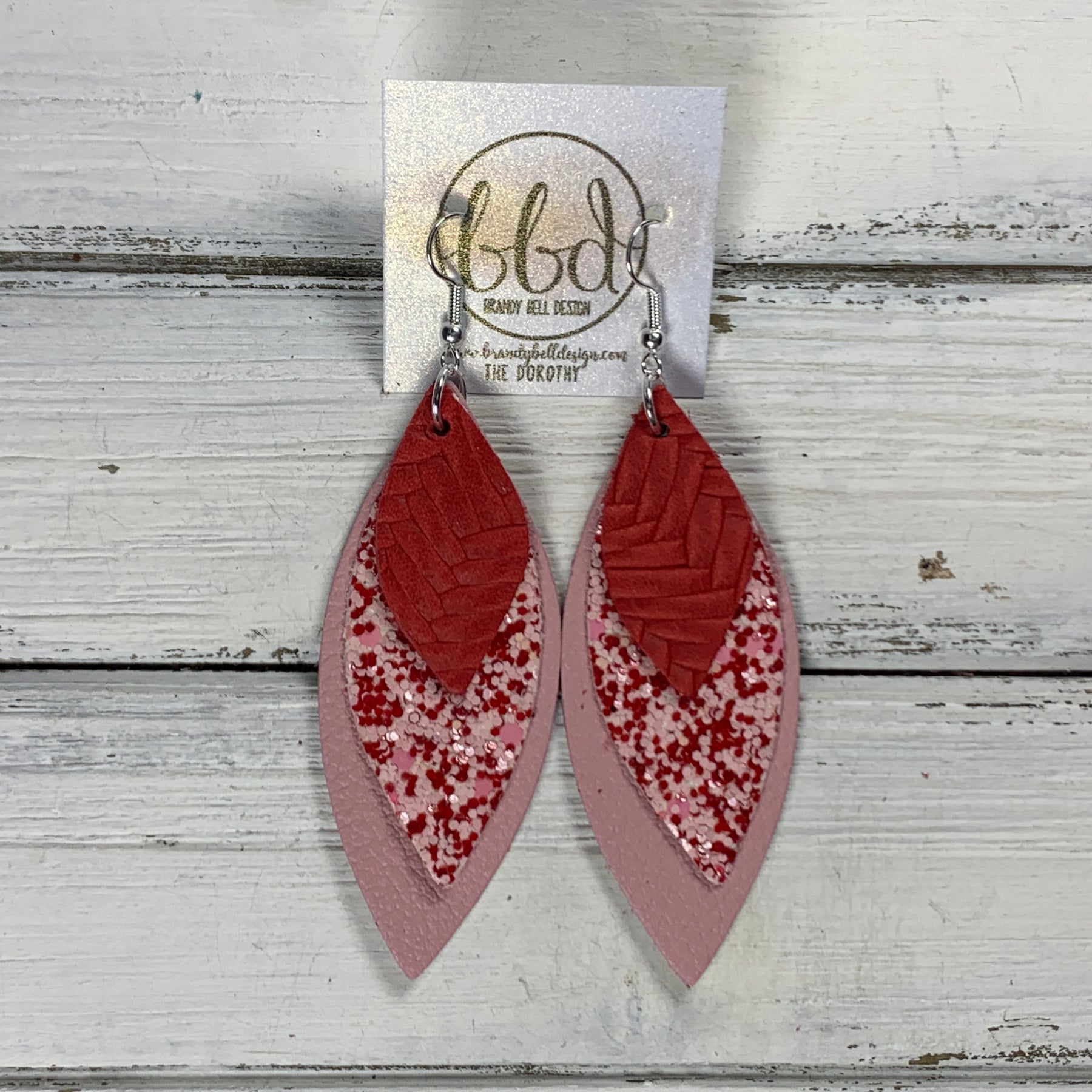DOROTHY Leather Earrings RED BRAID VALENTINES RED PINK